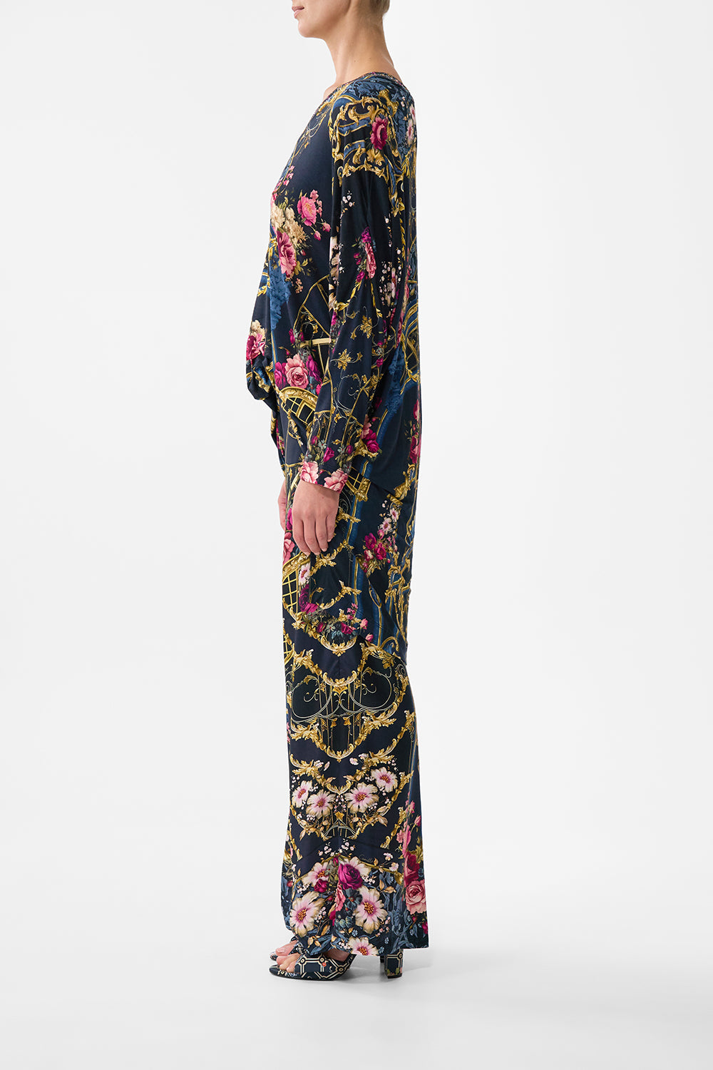 The CAMILLA Minimal Wide Leg Pant in our Ornate On A Plate print.