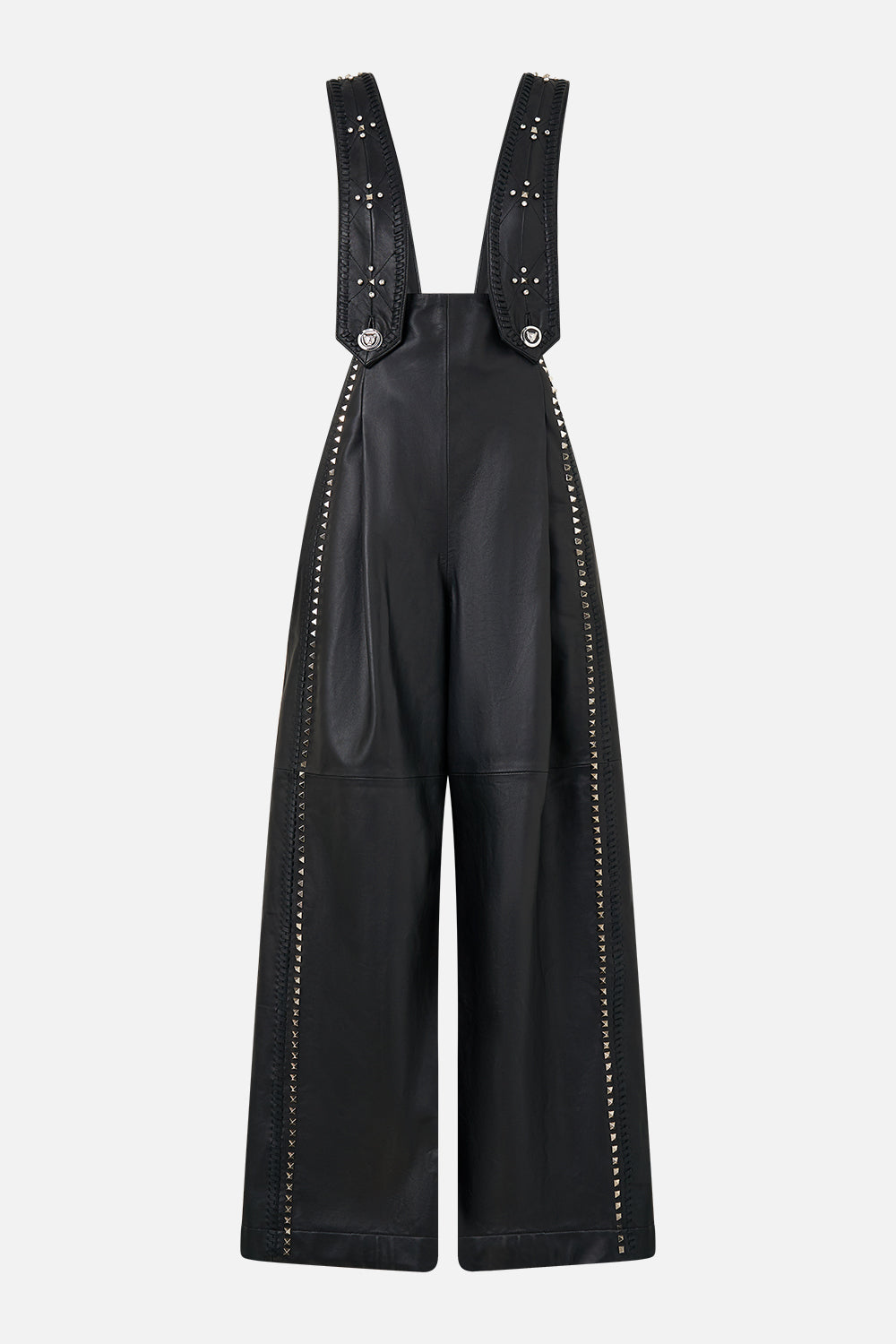 The CAMILLA Leather Pleated Wide Leg Jumpsuit in our Solid Black print.