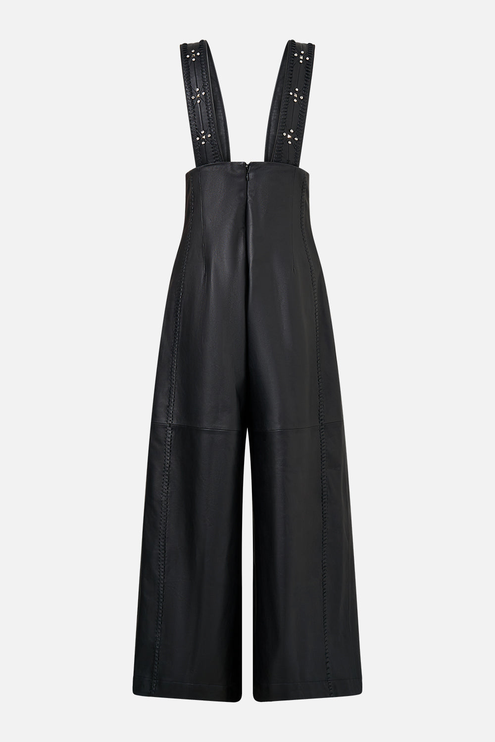 The CAMILLA Leather Pleated Wide Leg Jumpsuit in our Solid Black print.