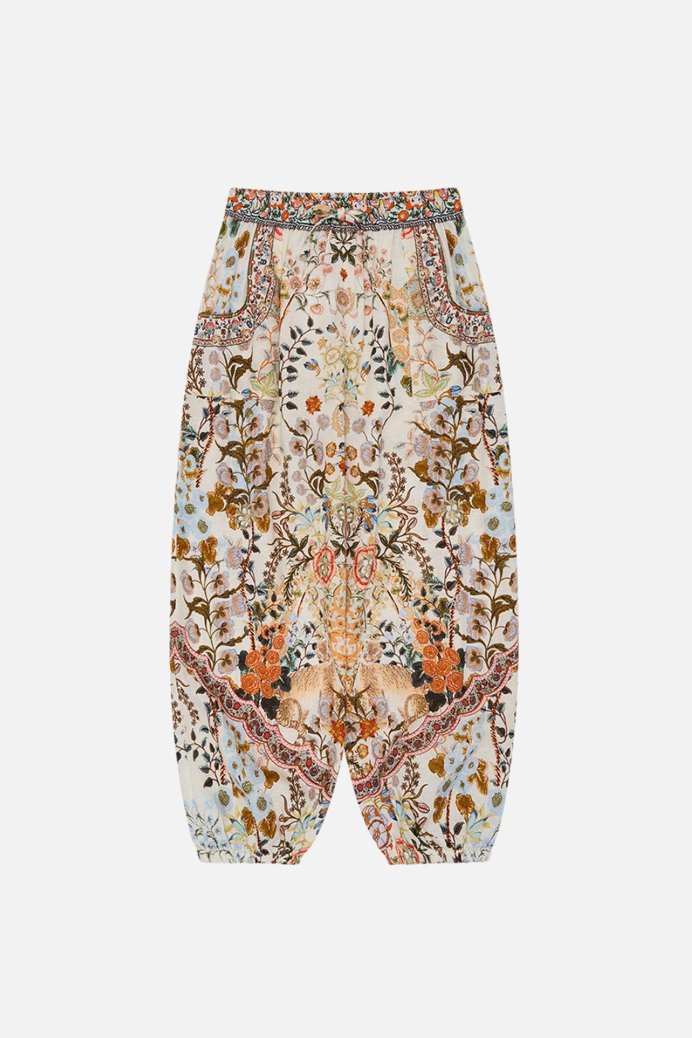 The CAMILLA KIDS RELAXED BEACH PANT WITH POCKETS 12-14 IN HONOUR OF HEIRLOOMS in our IN HONOUR OF HEIRLOOMS print.