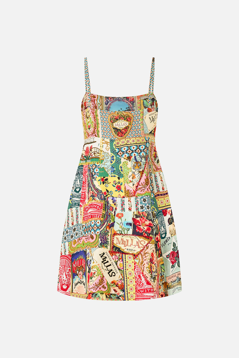 The CAMILLA Short Square Neck Sundress in our Soap Opera print.
