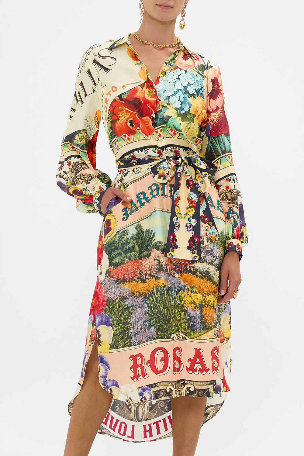 The CAMILLA High Low Midi Shirt Dress in our Aromatic Amor print.