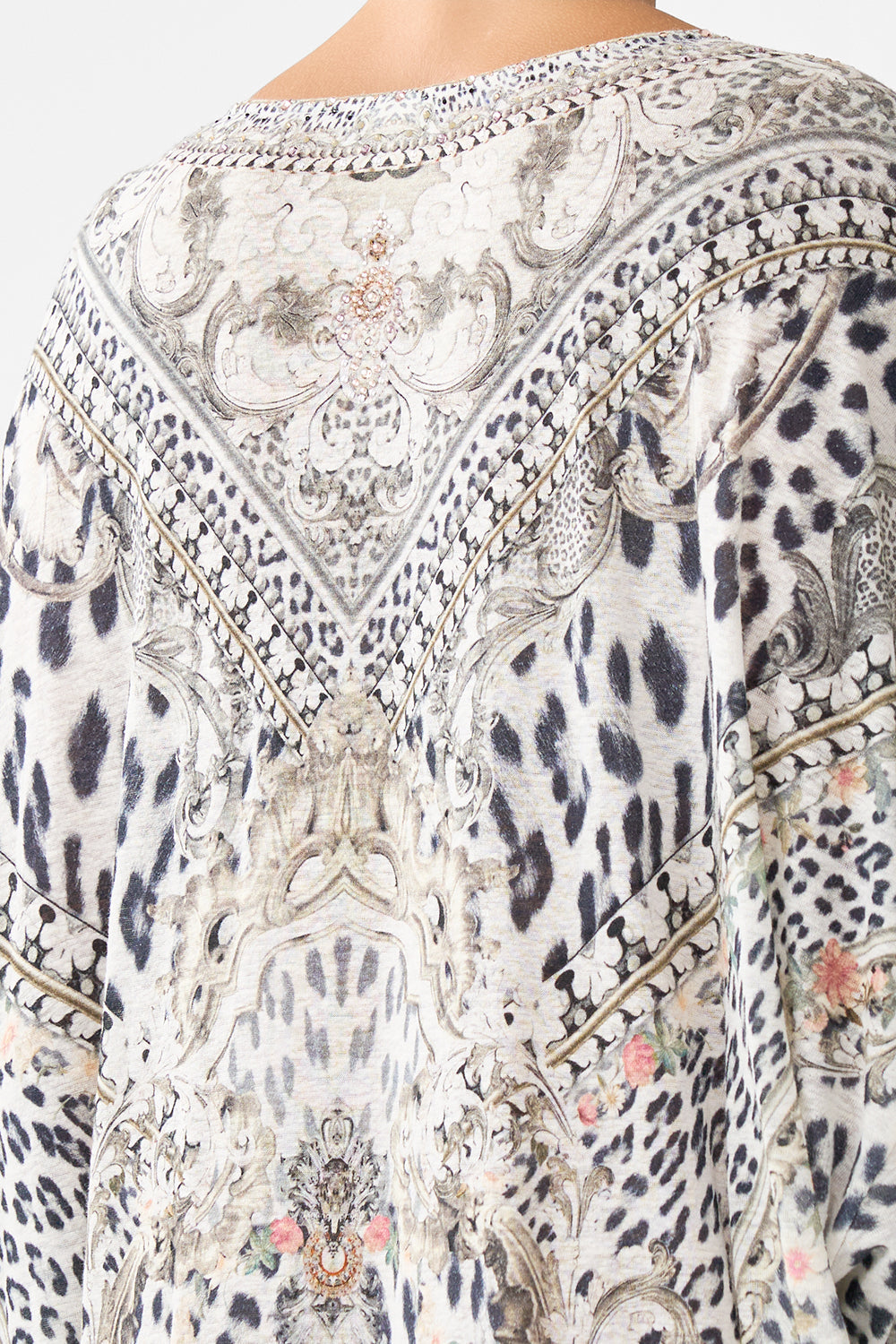 The CAMILLA Jersey V Neck Batwing Kaftan in our Marble Heaven print.