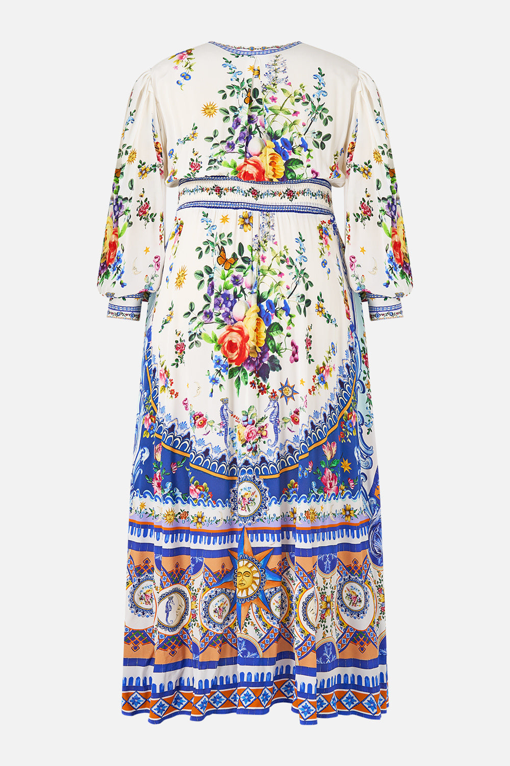 SHAPED WAISTBAND DRESS WITH GATHERED SLEEVES TILES DARLS