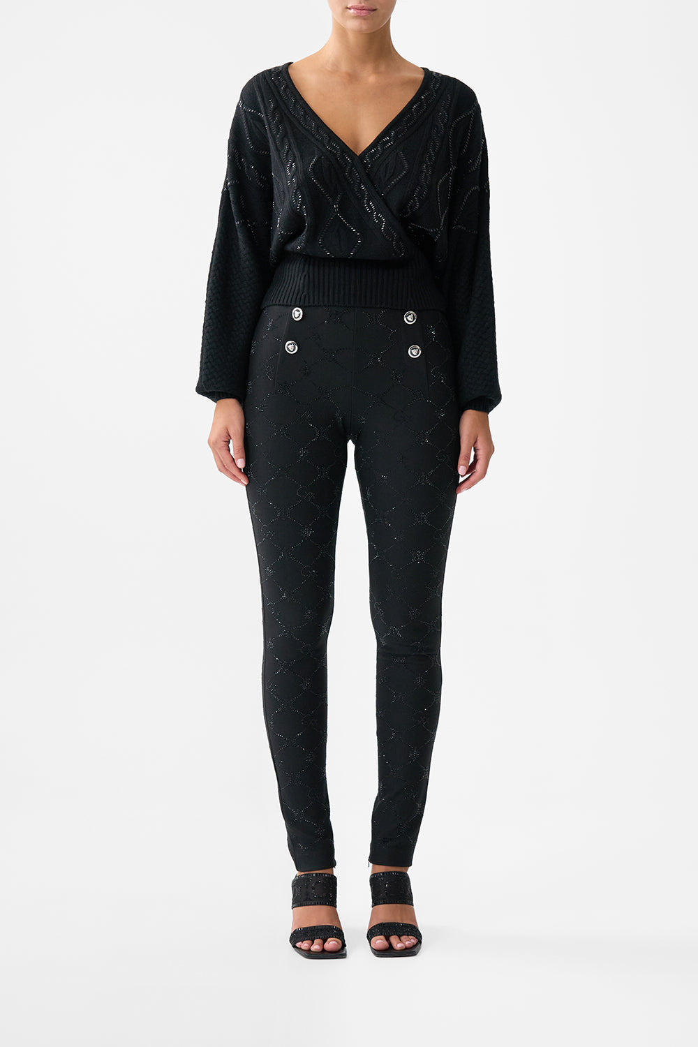 The CAMILLA SURPLICE NECK KNIT JUMPER SOLID BLACK in our SOLID BLACK print.