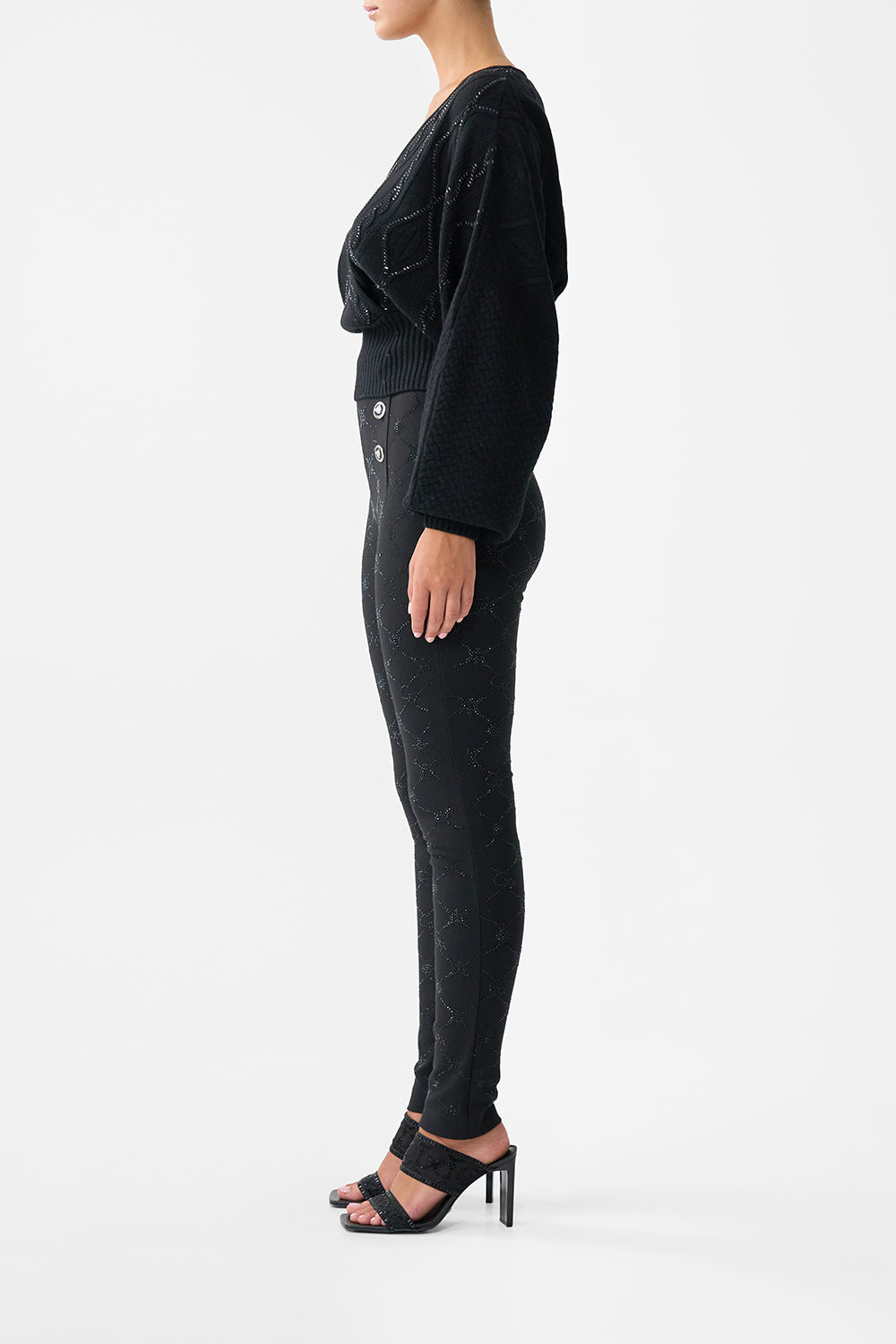 The CAMILLA SURPLICE NECK KNIT JUMPER SOLID BLACK in our  print.