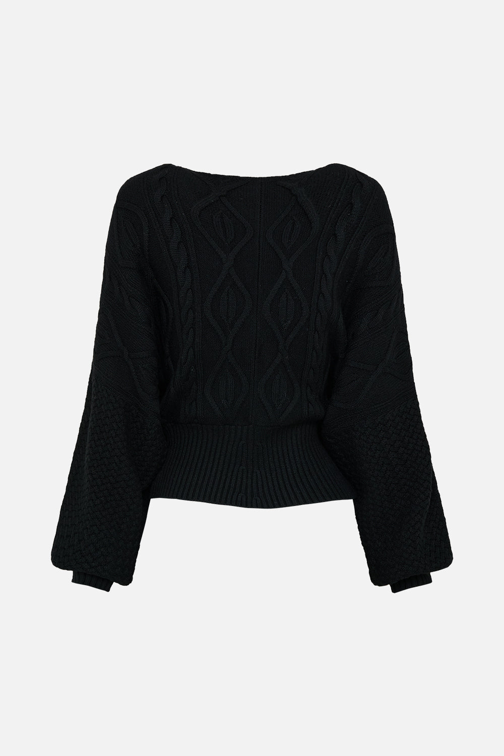 The CAMILLA SURPLICE NECK KNIT JUMPER SOLID BLACK in our  print.