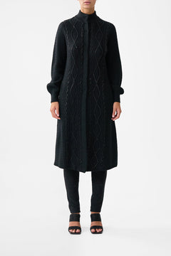 The CAMILLA A-Line Knit Coat in our Solid Black print.