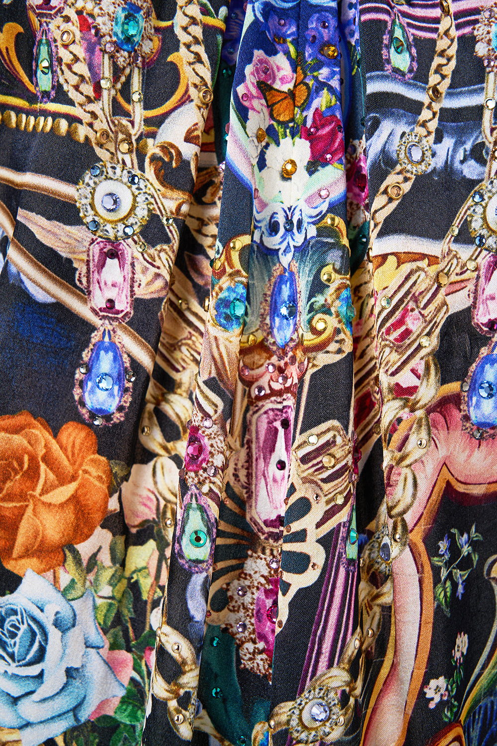 The CAMILLA Gather Neck Hardware Maxi Dress in our Basked In Baroque print.