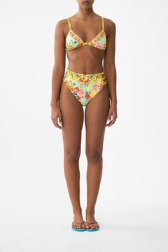 The CAMILLA Soft Underwire Bikini Top With Button Straps in our Aromatic Tiger Flower print.