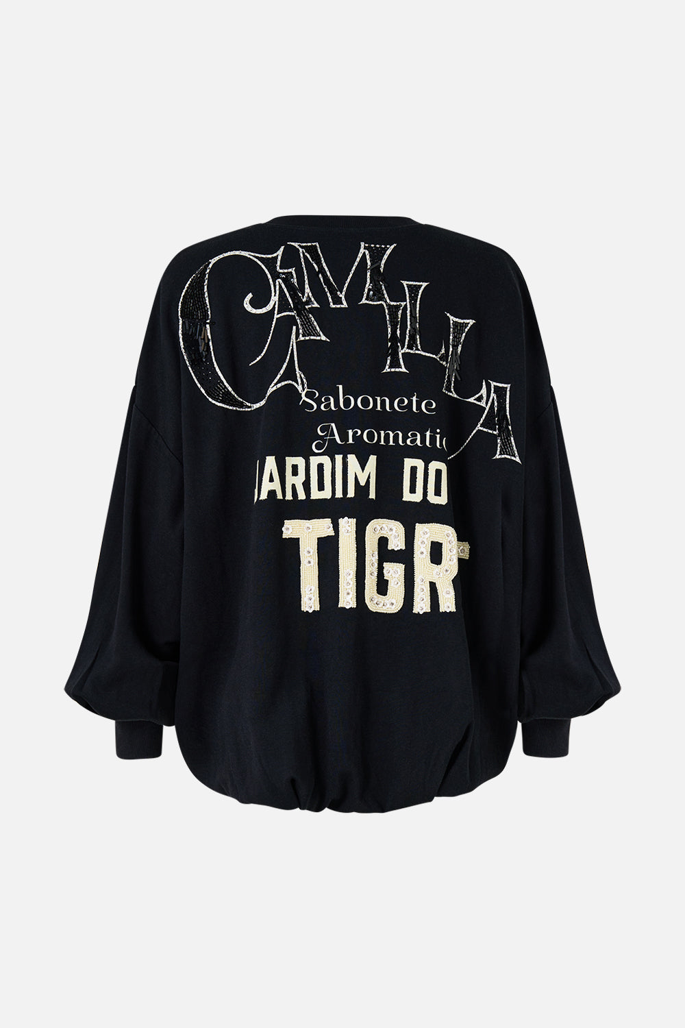 The CAMILLA Tuck Detail Sweater - Black in our Perfumed In Porto print.