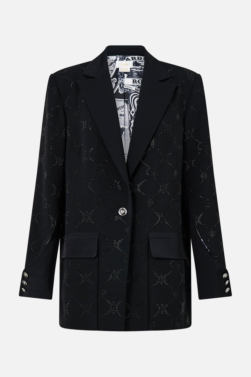 The CAMILLA Jacket With Sleeve Cut Out Detail in our Solid Black print.