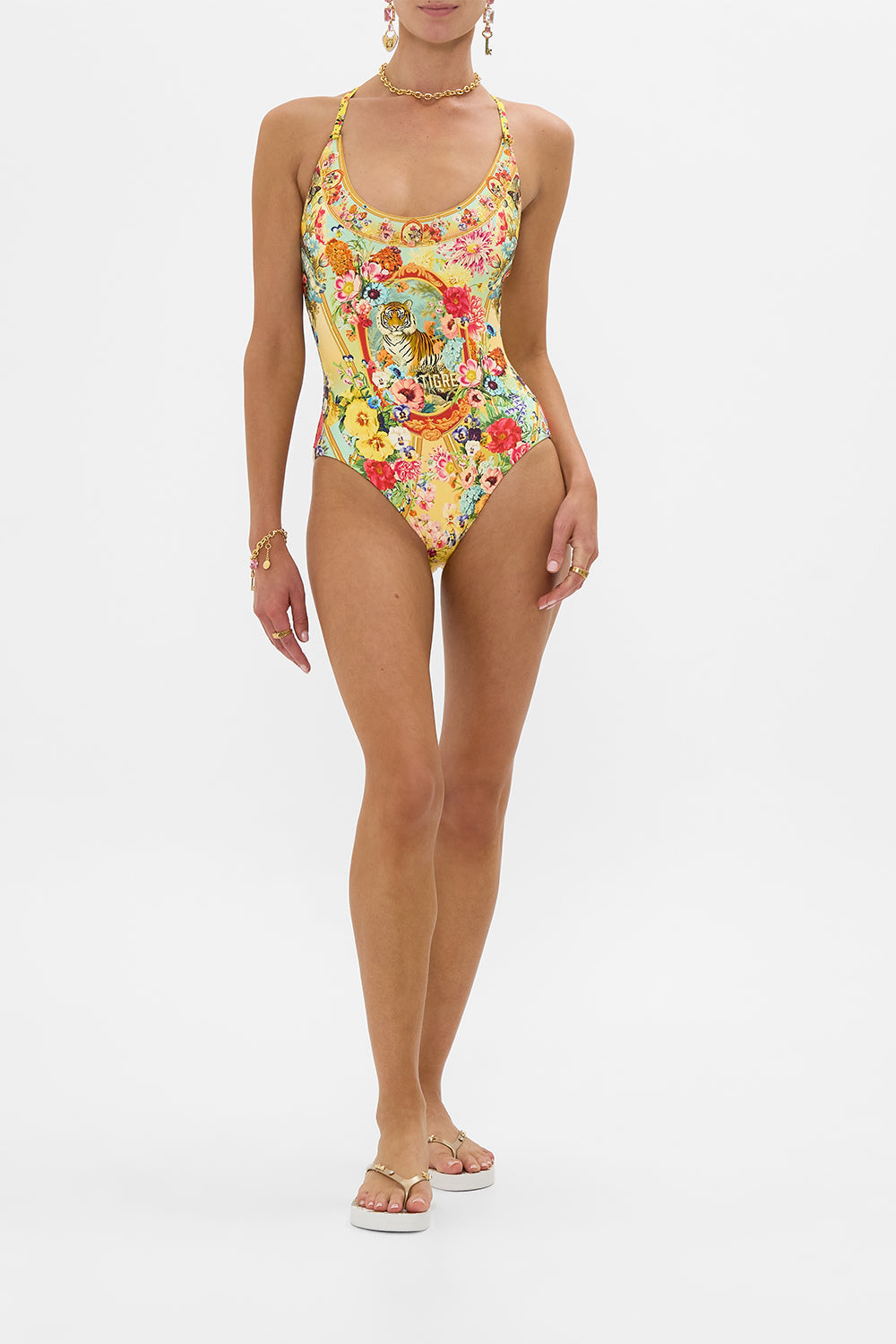 The Aromatic Tiger Flower Scoop Neck One Piece With Button