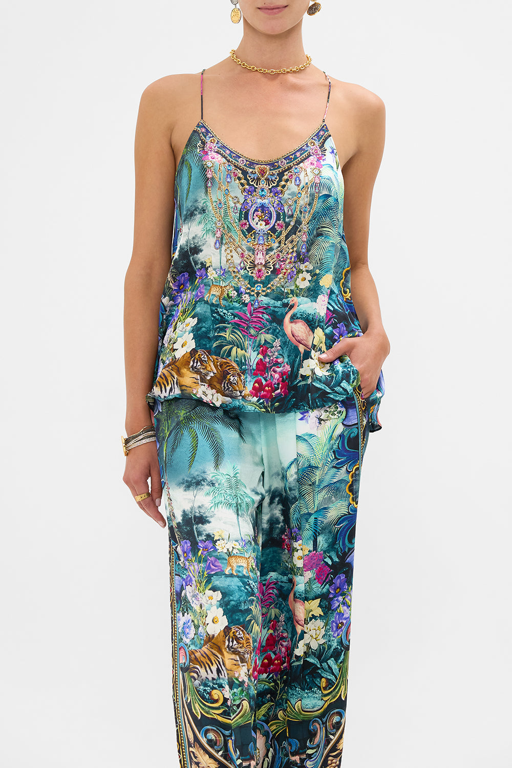 The CAMILLA T Back Shoestring Top in our Basked In Baroque print.