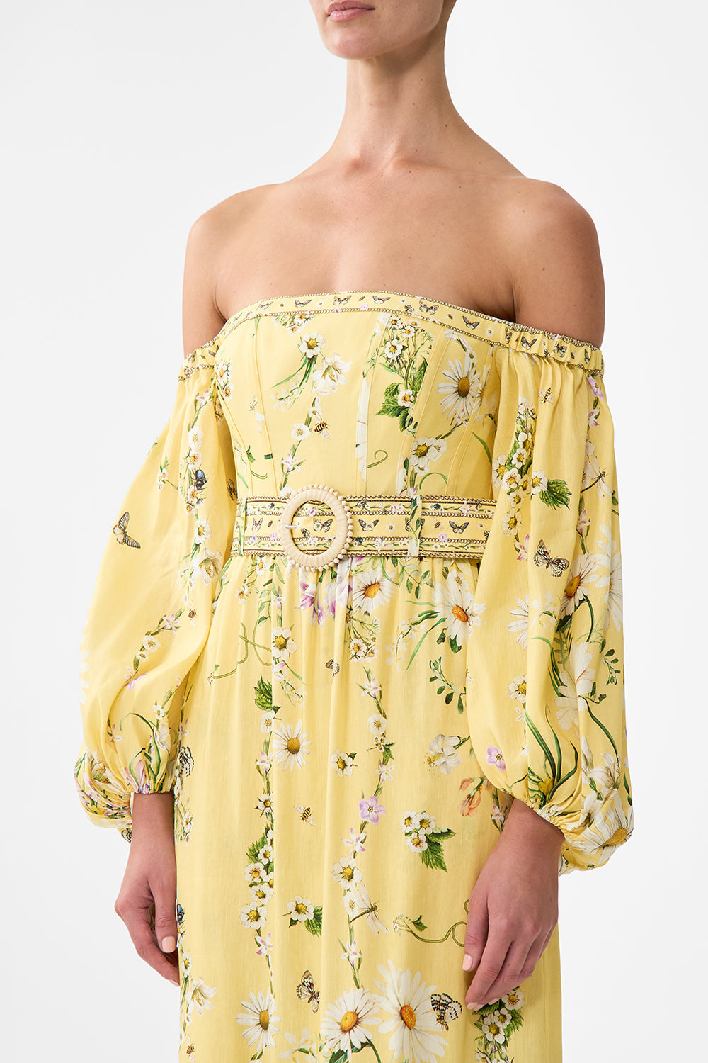 The CAMILLA PUFF SLEEVE CORSET DRESS DAISY CHAINS in our  print.
