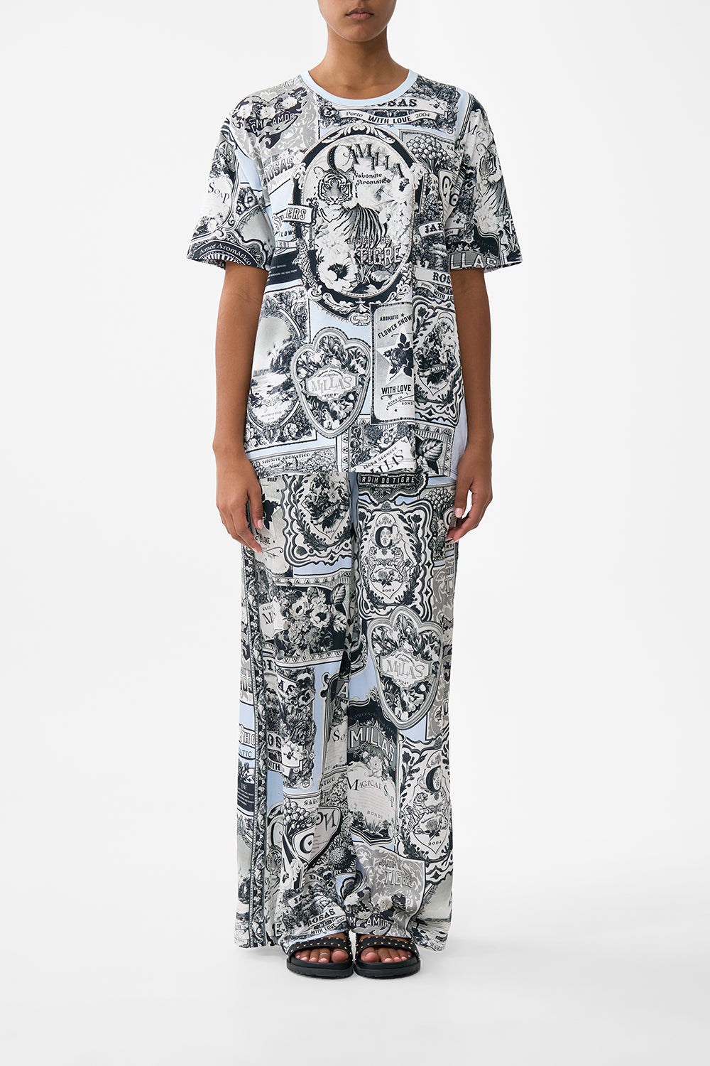 The CAMILLA Oversized Band Tee - Blue/Blk in our Perfumed In Porto print.