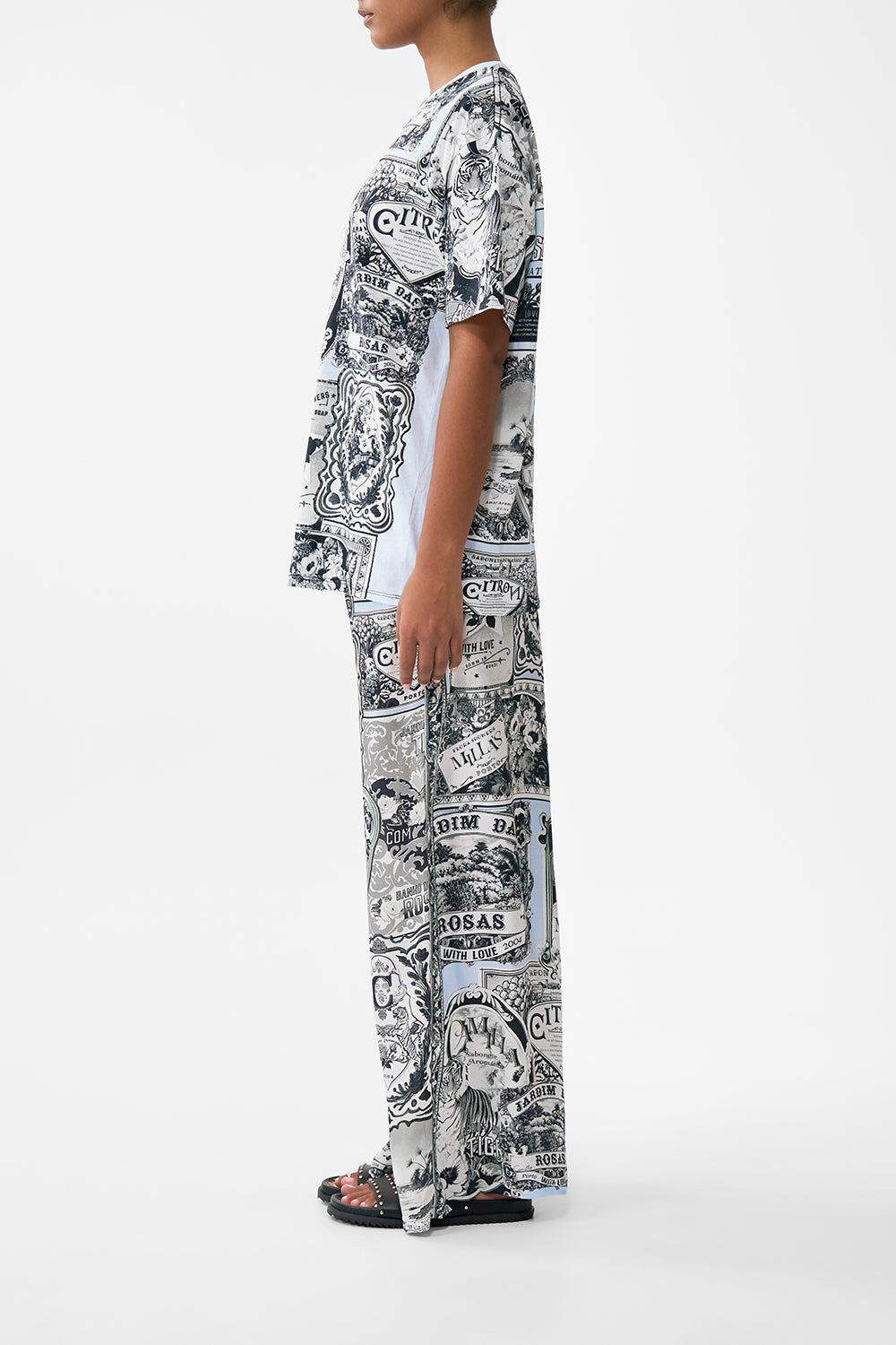 The CAMILLA Oversized Band Tee - Blue/Blk in our Perfumed In Porto print.