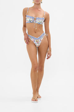 The CAMILLA Ruched Cup Underwire Bikini Top W Tie Front in our Tiles Darls print.