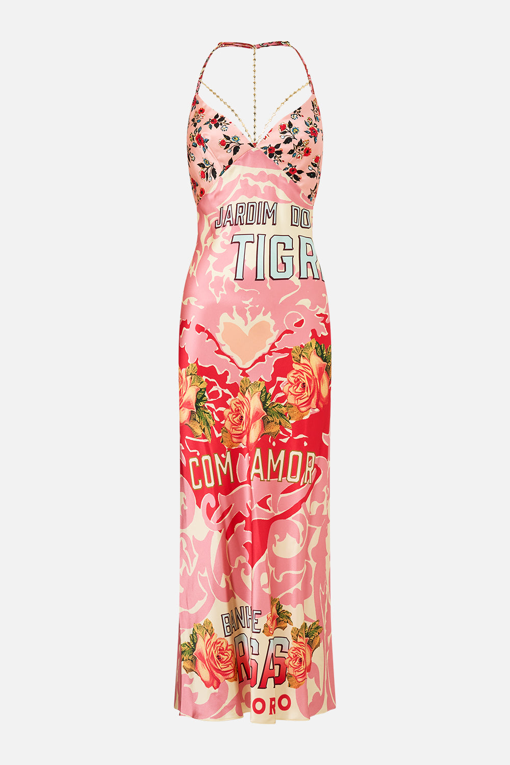 The CAMILLA Chain Detail Slip Dress in our Pink Porto print.