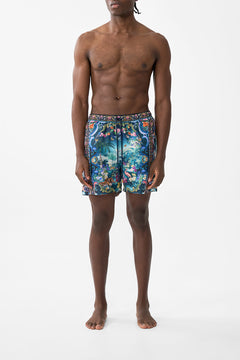 The CAMILLA Mid Length Boardshort With Elastic Waist in our Basked In Baroque print.
