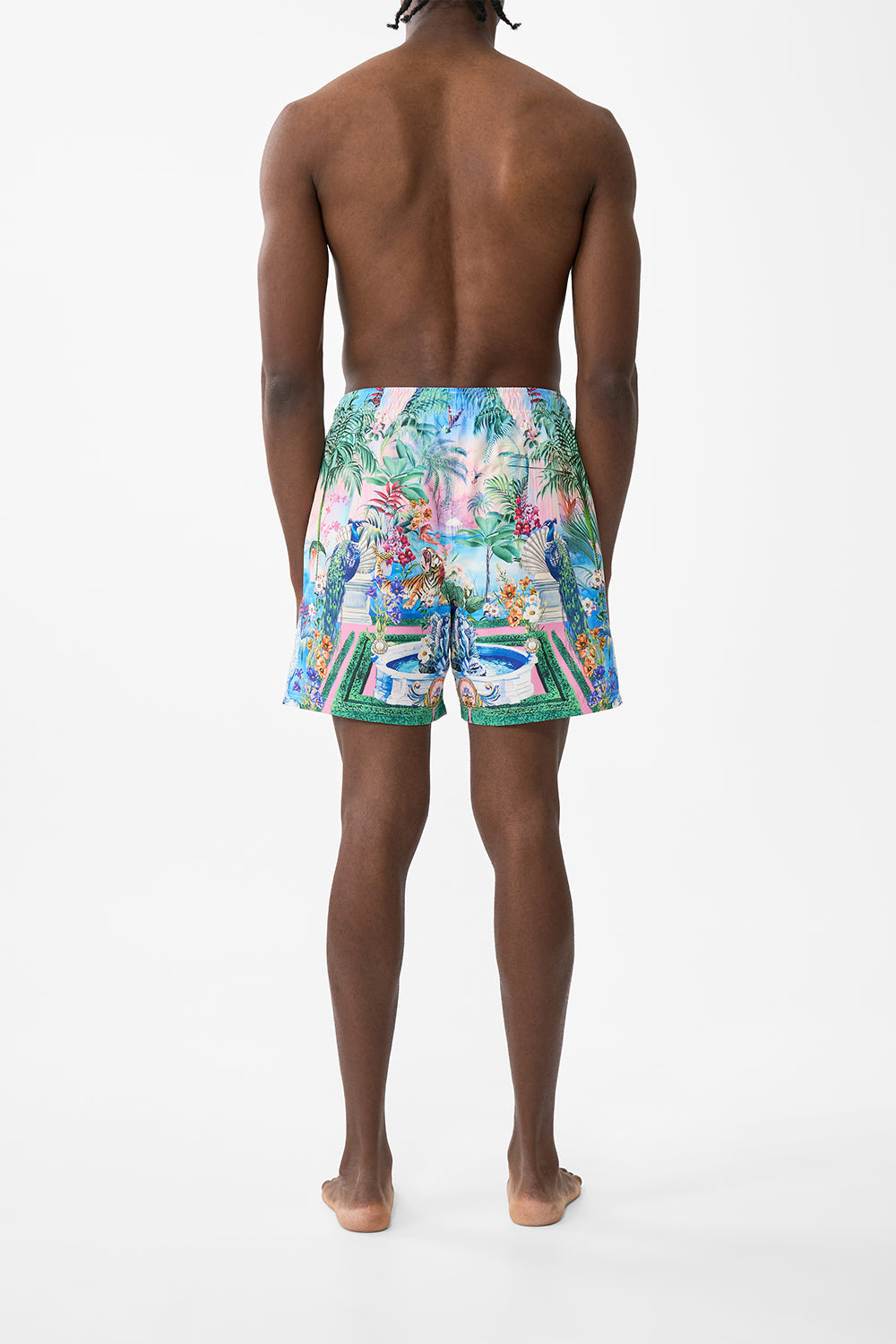 The CAMILLA MID LENGTH BOARDSHORT WITH ELASTIC WAIST SPIRIT OF SANTA MARIA in our  print.