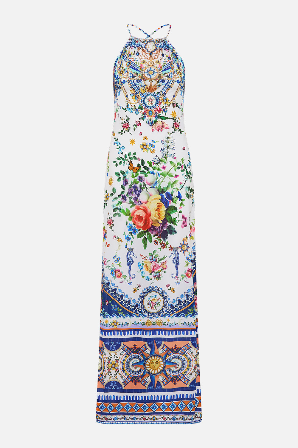 camilla beach dress High Neck Maxi with Tie Back Tiles Darls Kenneth Cole Women's Asymmetrical indian Size:38/M Hand wash cold and
