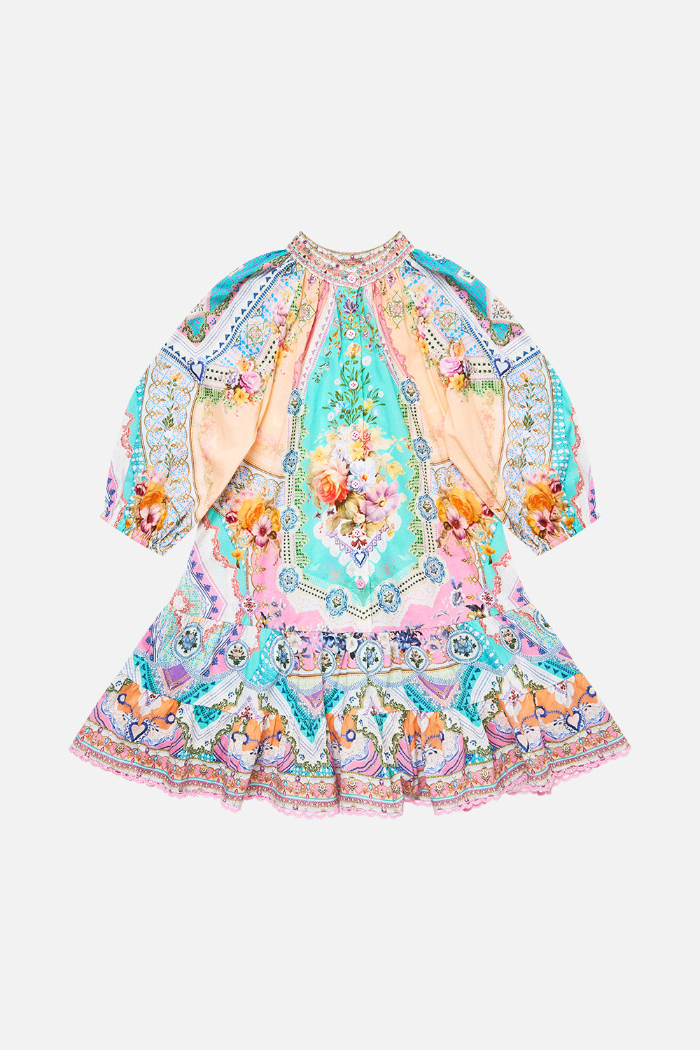VESTIDO CAMISETA NIÑA CON MANGA ABULLONADA CROCHET ALL DAY