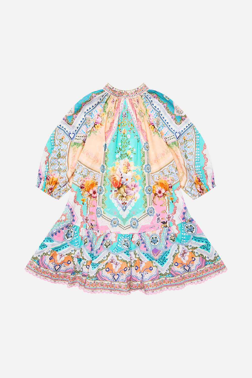 VESTIDO CAMISETA NIÑA CON MANGA ABULLONADA CROCHET ALL DAY