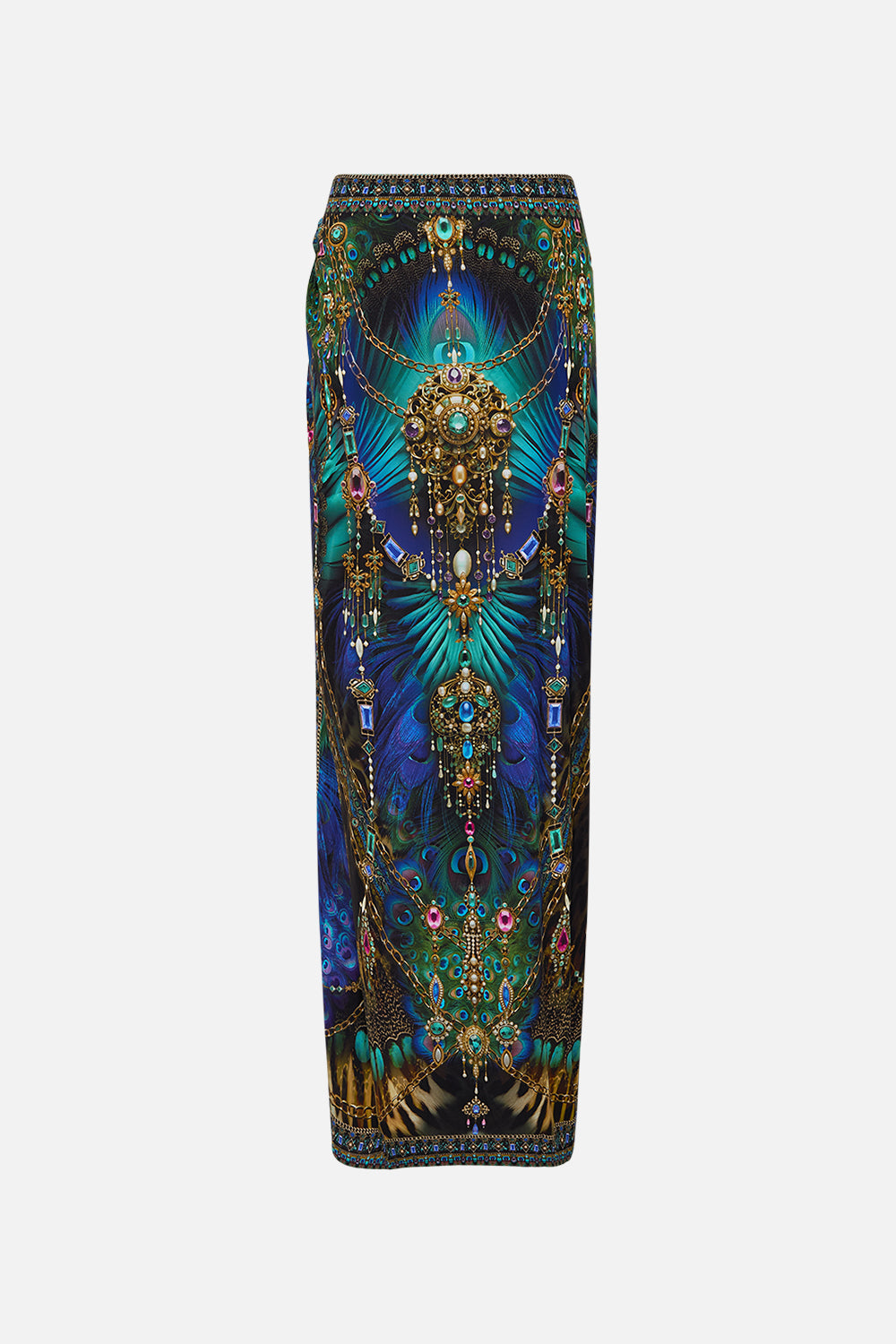 The CAMILLA Long Sarong With Gathered Tab And Leg Split in our Dominican Decadence print.