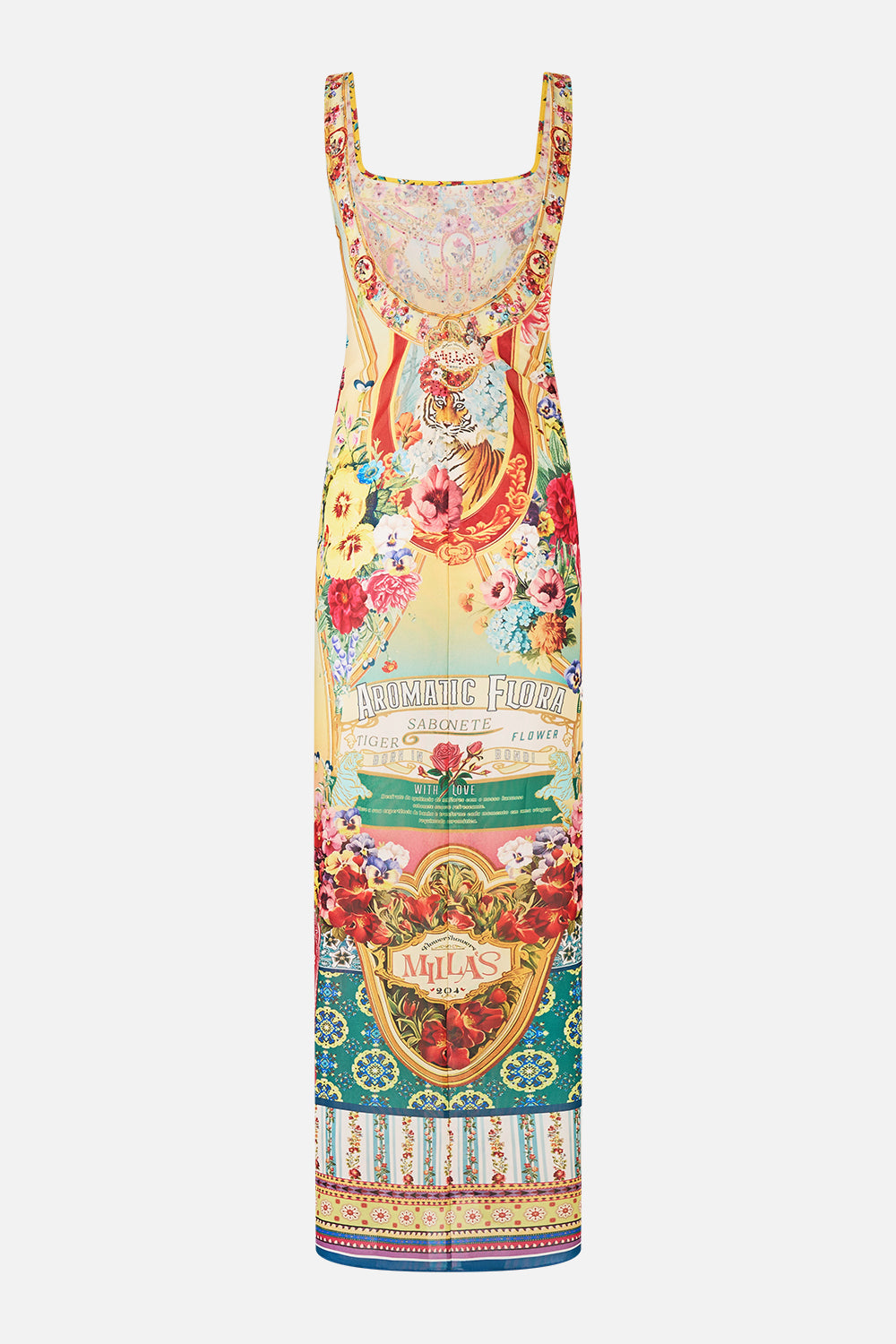 The CAMILLA Square Neck Maxi Dress With Low Back in our Aromatic Tiger Flower print.