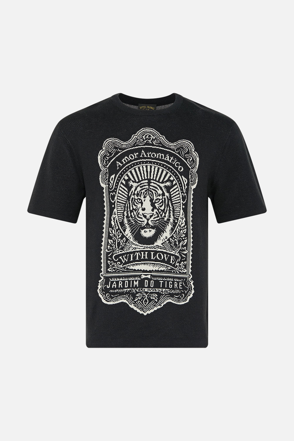 The CAMILLA Relaxed Fit Jacquard Knit Crew Neck Tee in our Rinse & Roar print.