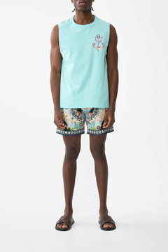 The CAMILLA Relaxed Fit Tank With Silk Contrast Back in our Folk Afloat print.