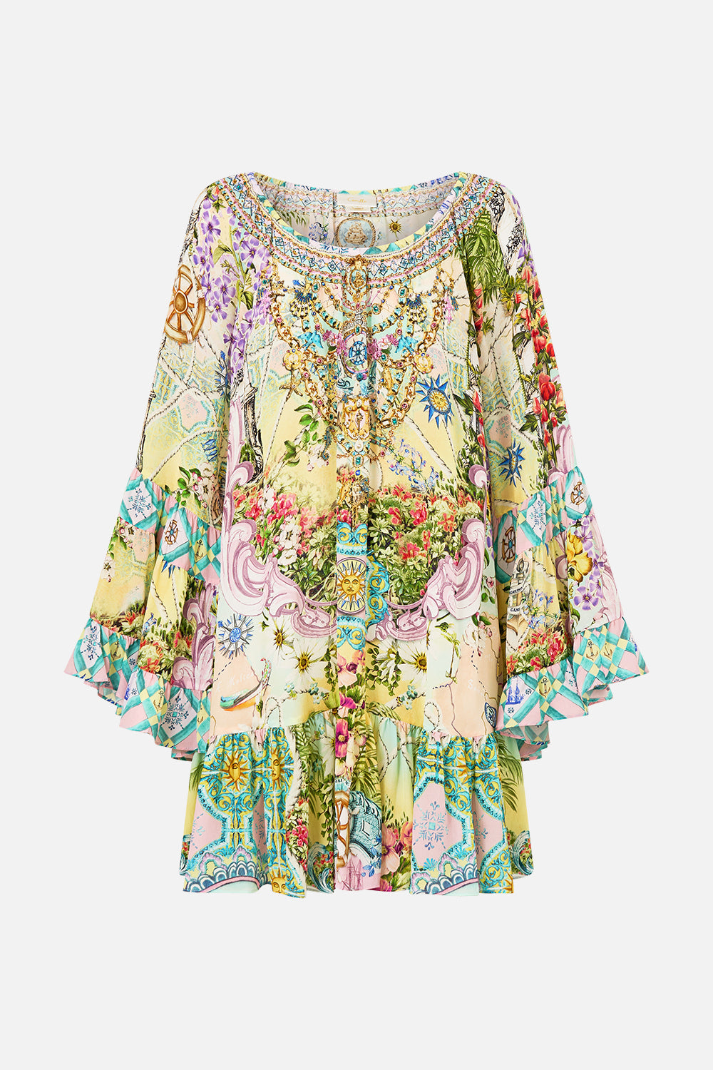The CAMILLA A LINE FRILL DRESS JUST COASTING in our  print.