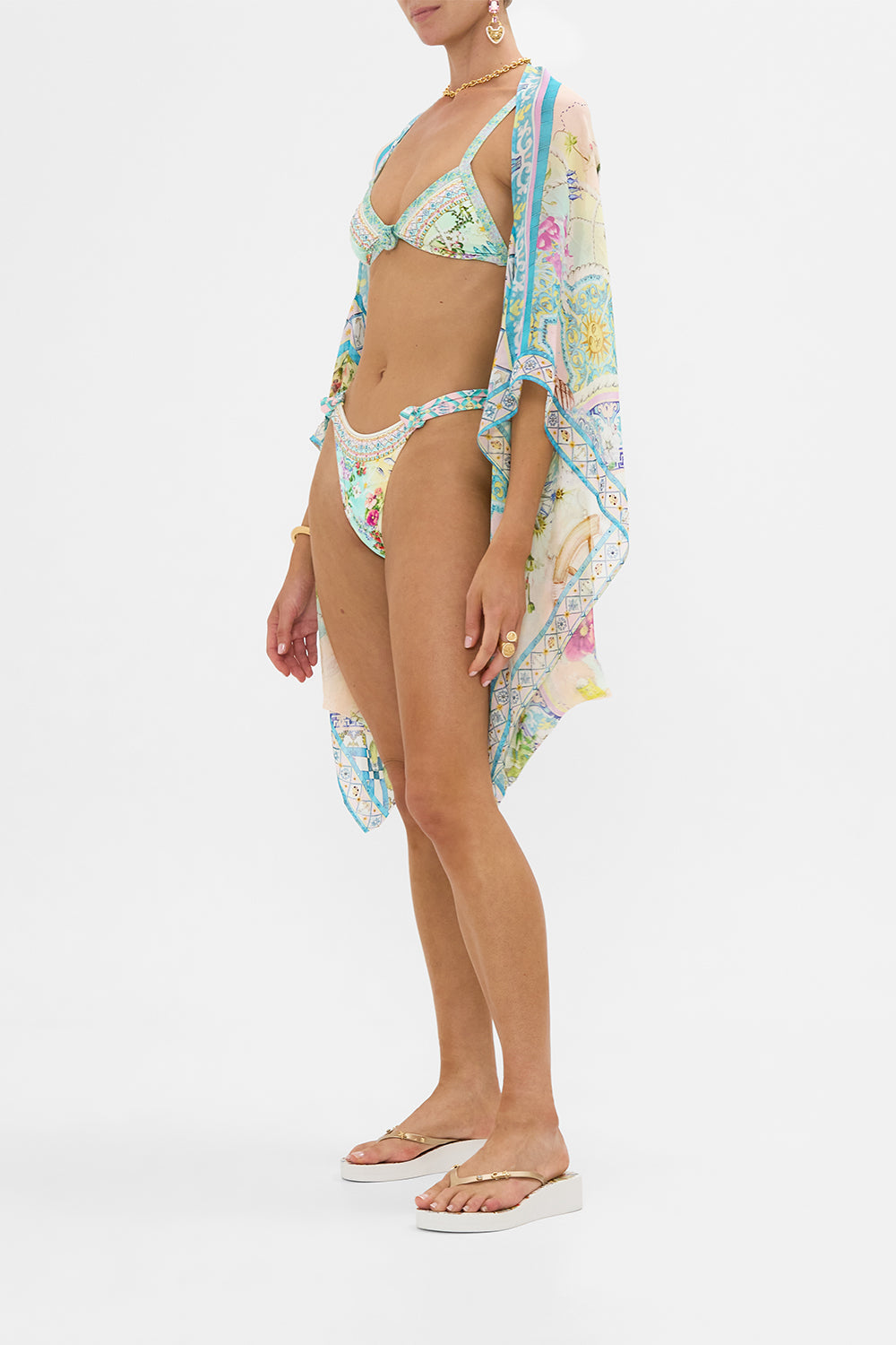 The CAMILLA SILK CHIFFON SHRUG JUST COASTING in our  print.