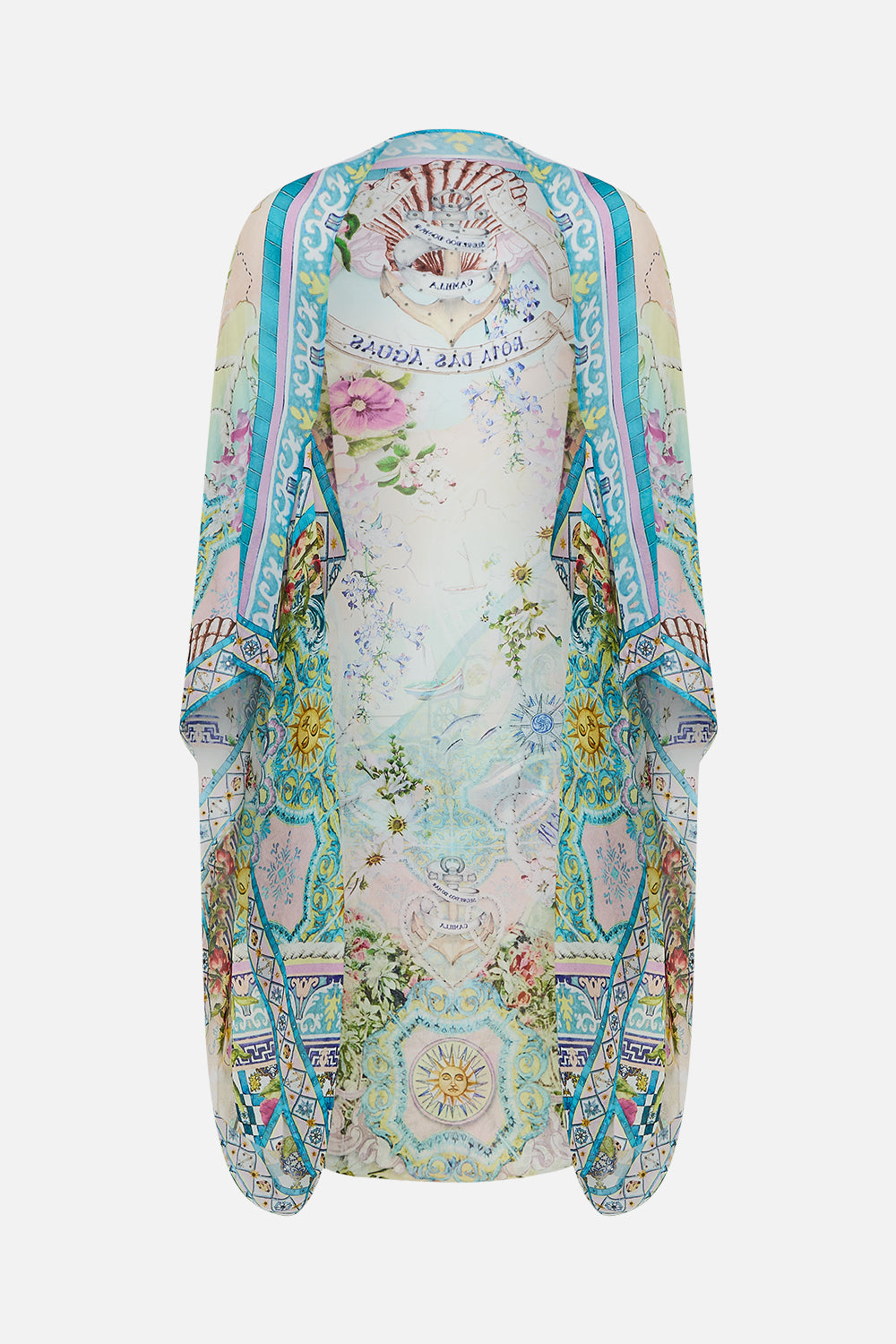 The CAMILLA SILK CHIFFON SHRUG JUST COASTING in our  print.