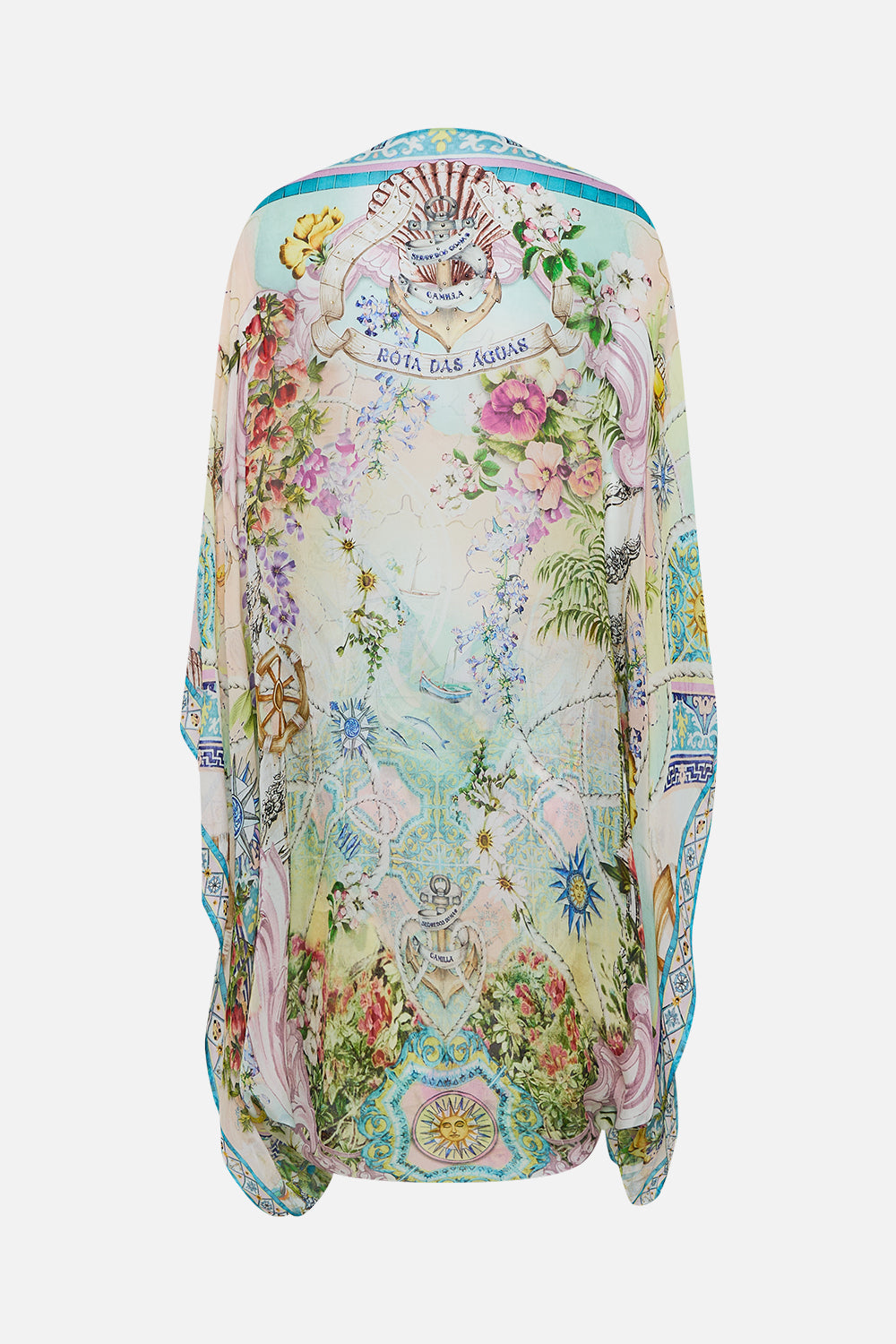 The CAMILLA SILK CHIFFON SHRUG JUST COASTING in our  print.