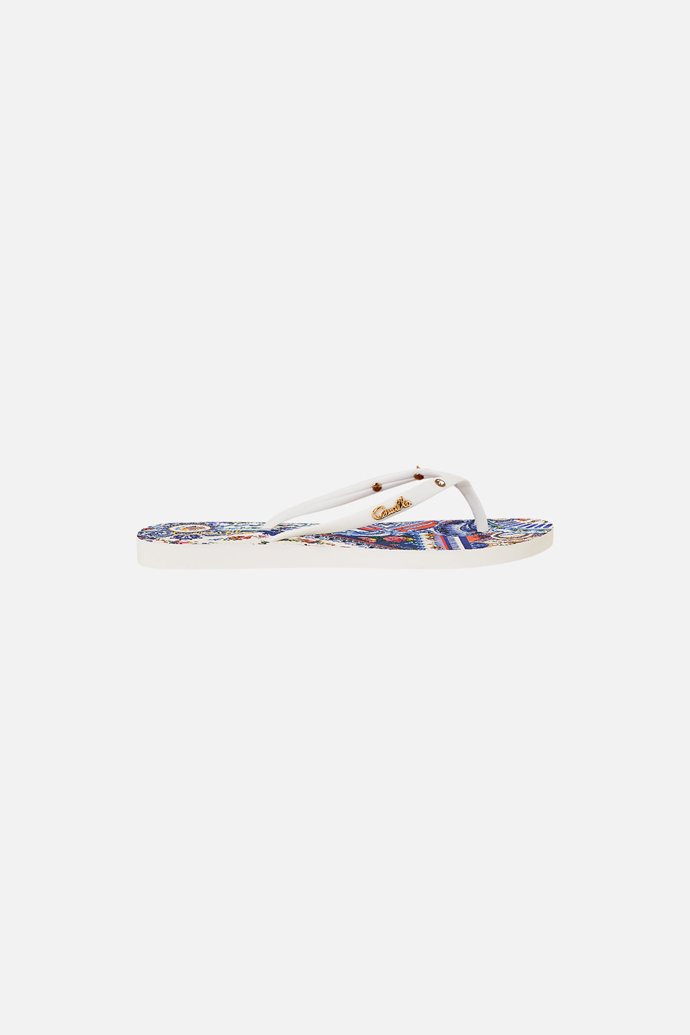 The CAMILLA Thongs in our Tiles Darls print.