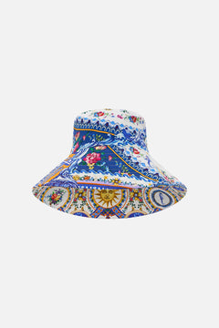 The CAMILLA Wide Brim Bucket Hat in our Tiles Darls print.