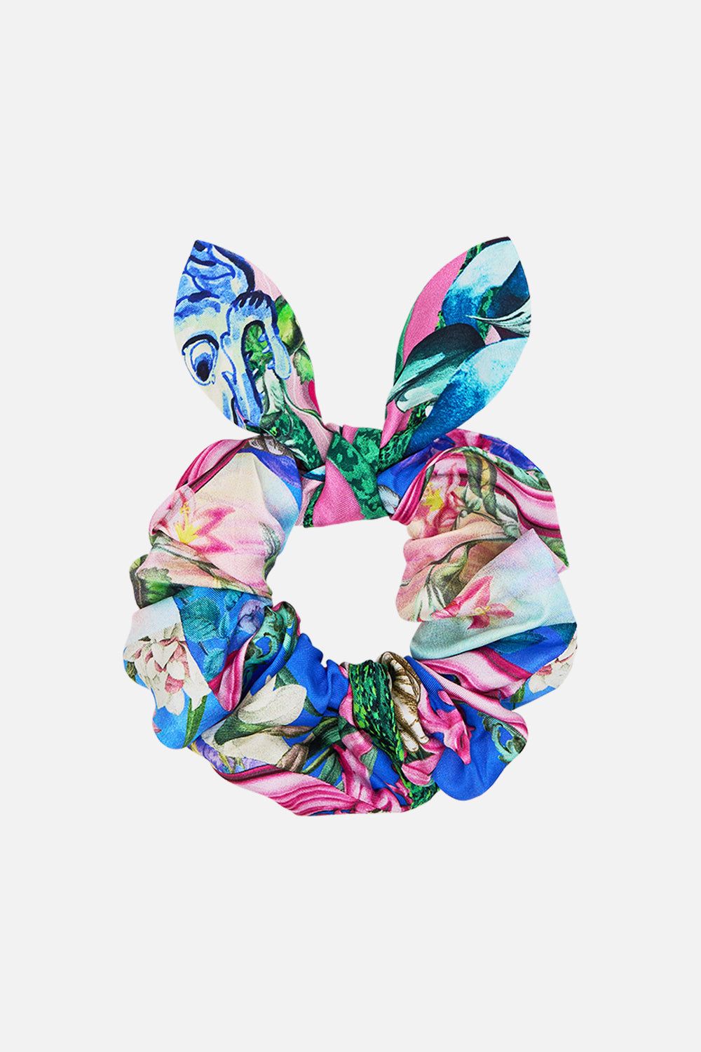 The CAMILLA SCRUNCHIE WITH TIE SPIRIT OF SANTA MARIA in our SPIRIT OF SANTA MARIA print.