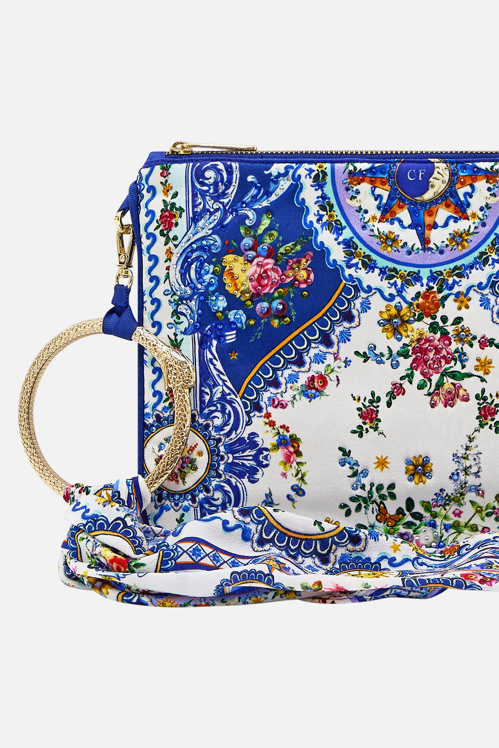 The CAMILLA Ring Scarf Clutch in our Tiles Darls print.