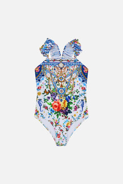 The CAMILLA Kids Straight Neck One Piece W Frill 12-14 in our Tiles Darls print.