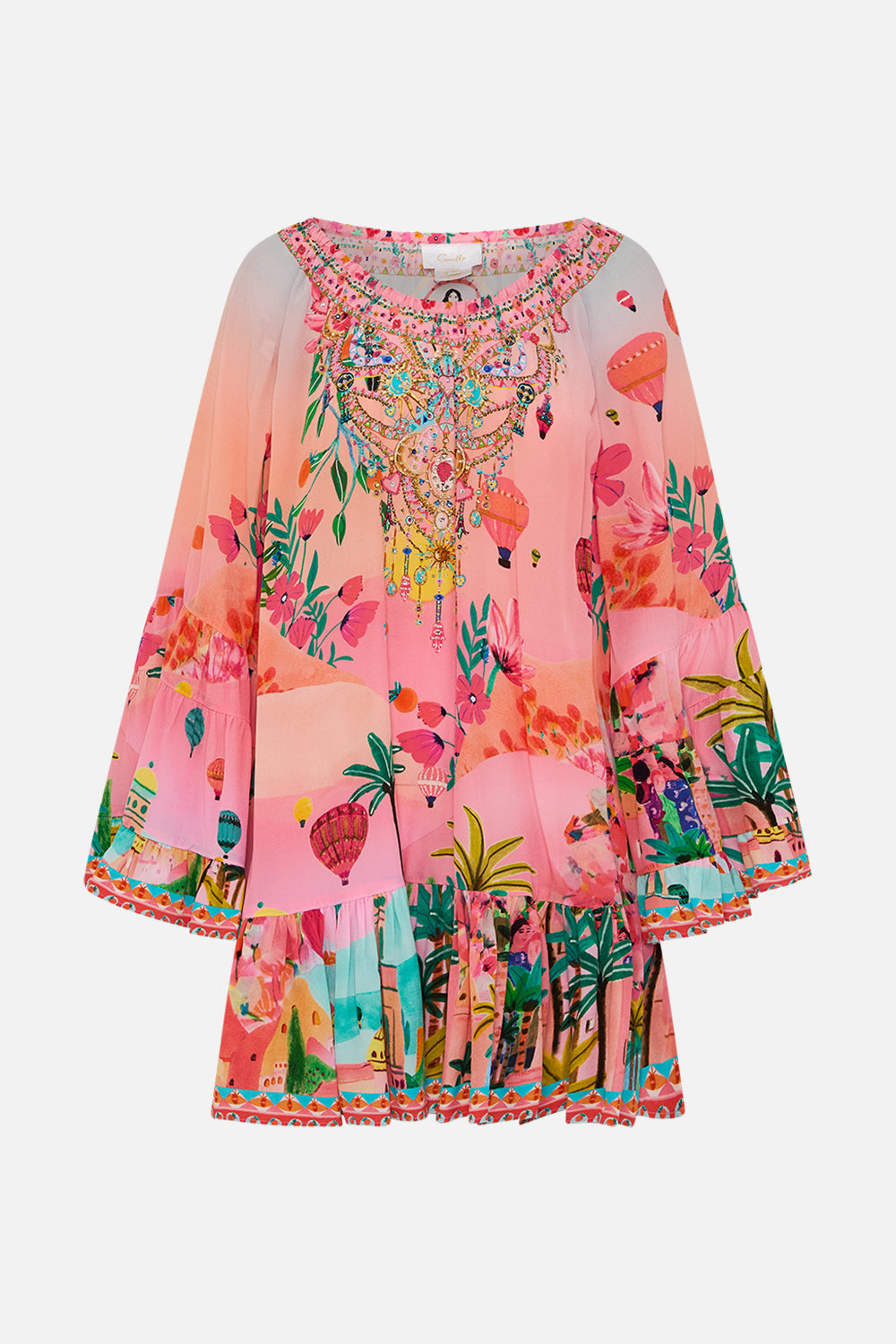 CAMILLA A line frill dress in Sister Sunset print. 