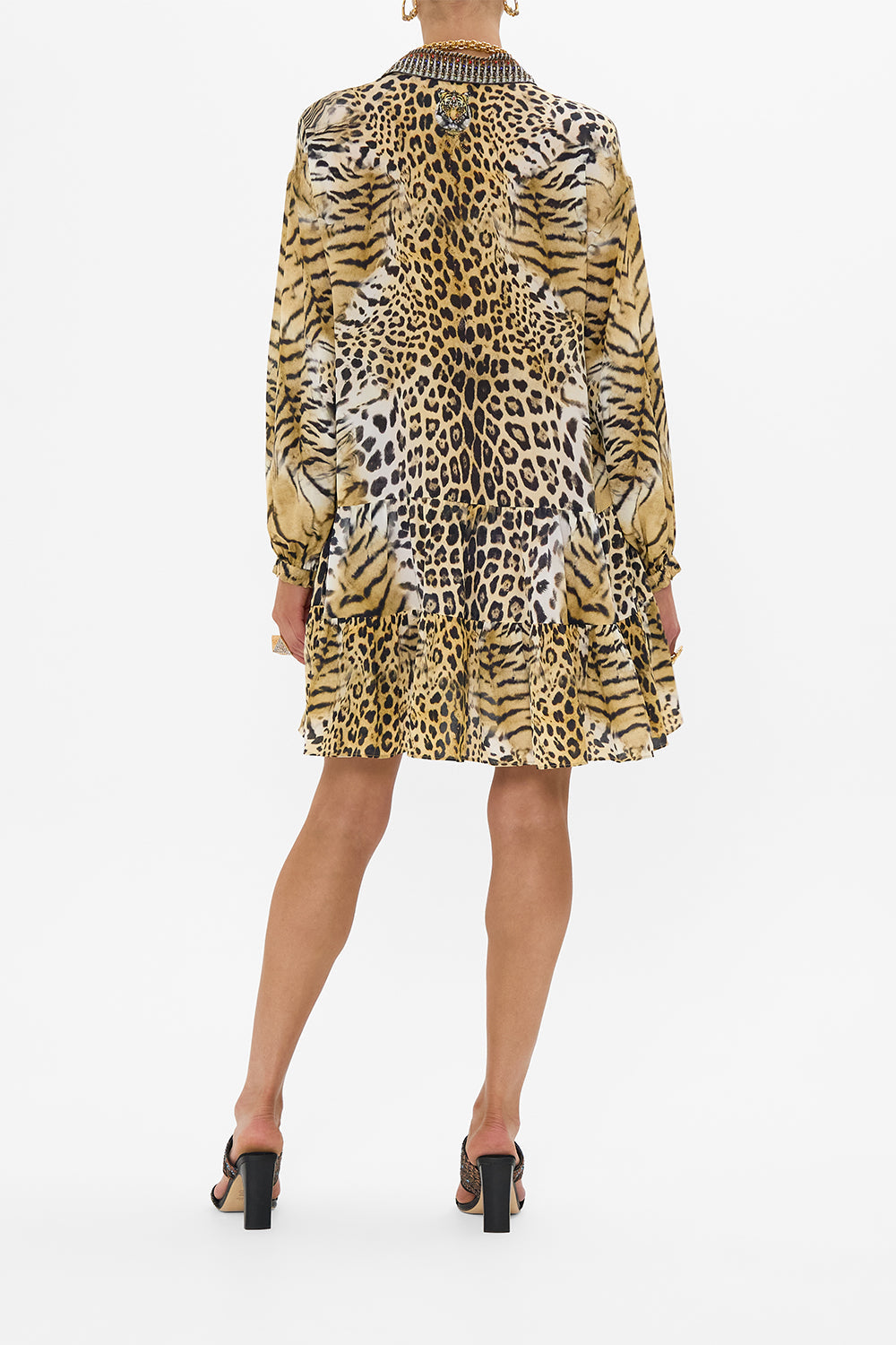 LONG SLEEVE TIERED SHORT DRESS JAGUAR