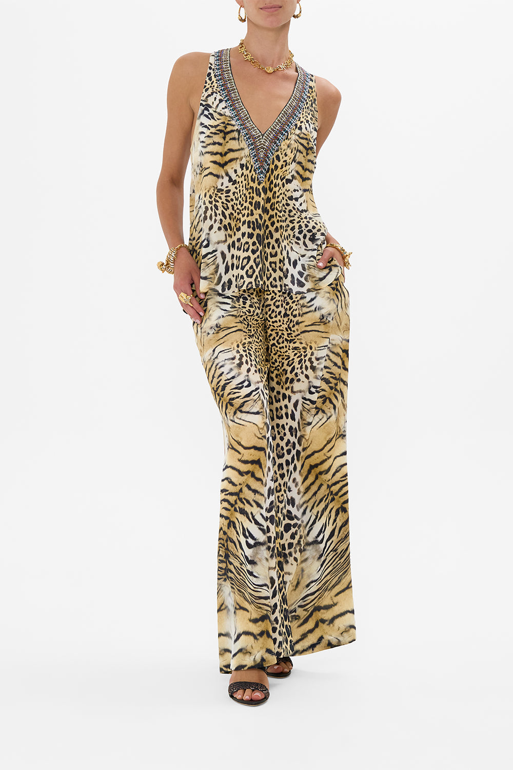 V NECK TOP WITH KNOT BACK JAGUAR