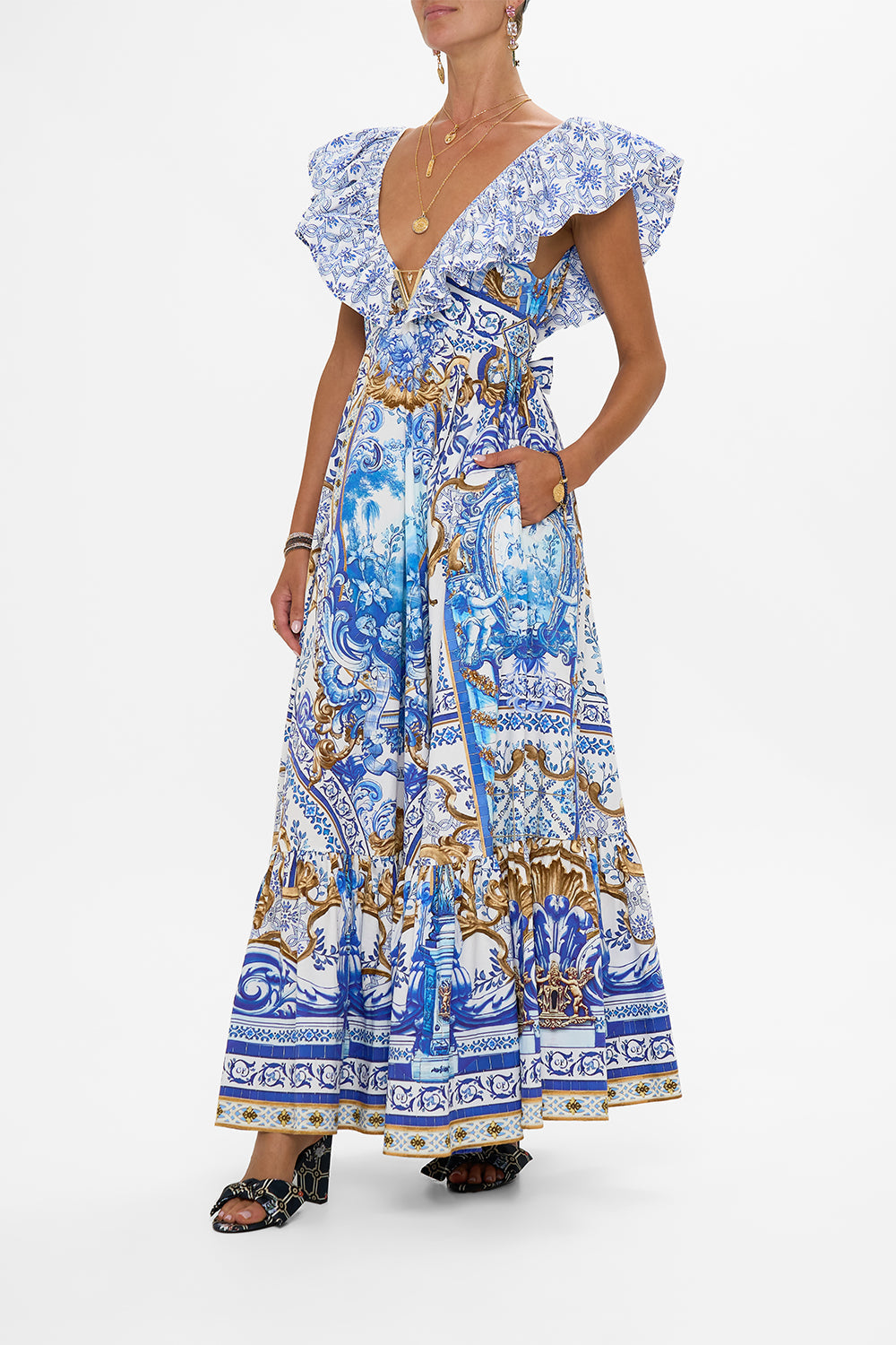 CAMILLA | Frill Neck Dress with Hardware Azul Adventures, 3XL/4XL Blue | Azul ADVENTURES