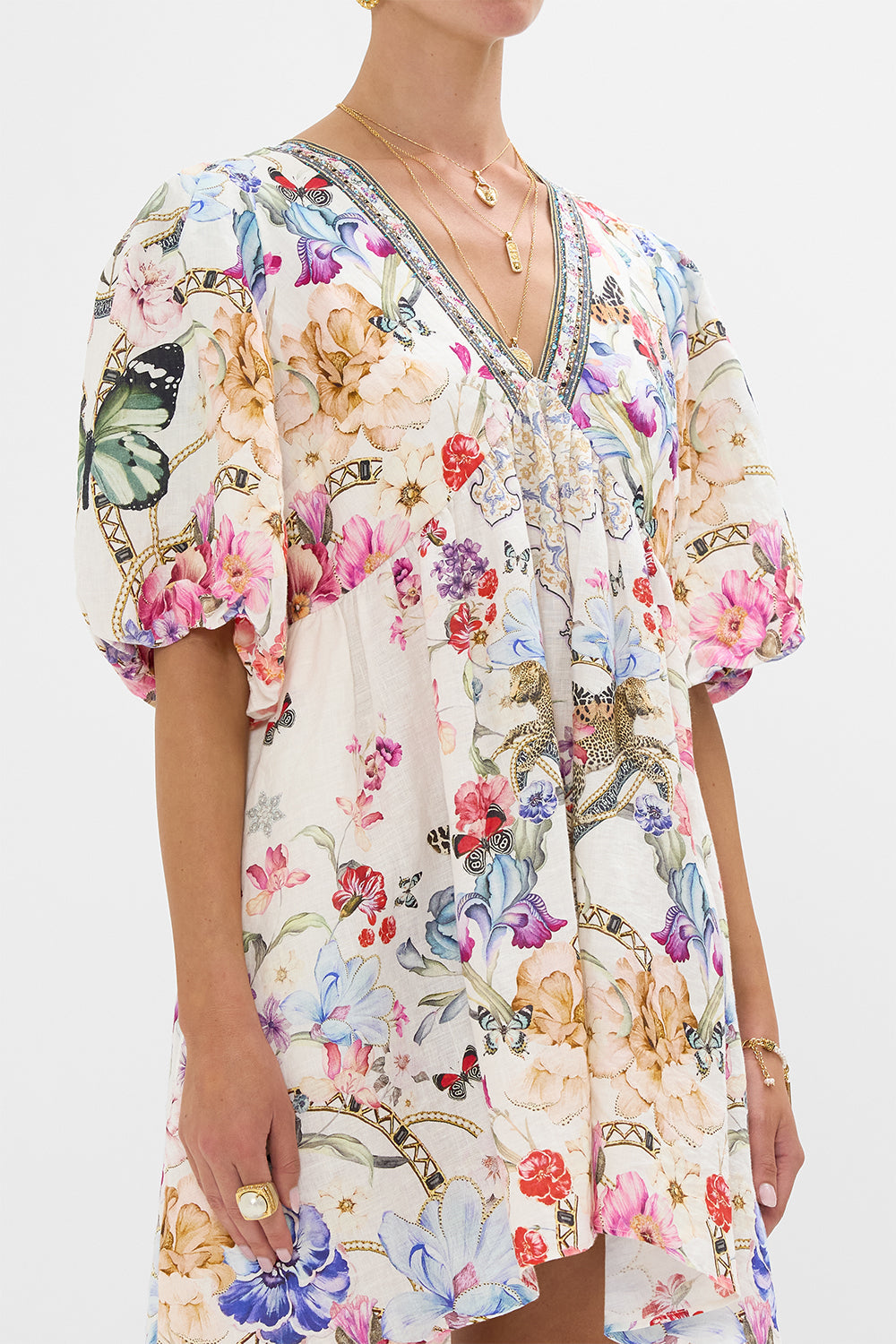 V NECK PUFF SLEEVE SHORT DRESS MONSERRATE MAGIC