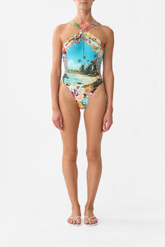 The CAMILLA Diamond Neck Thick Strap One Piece W Rings in our Bathing Bombshell print.