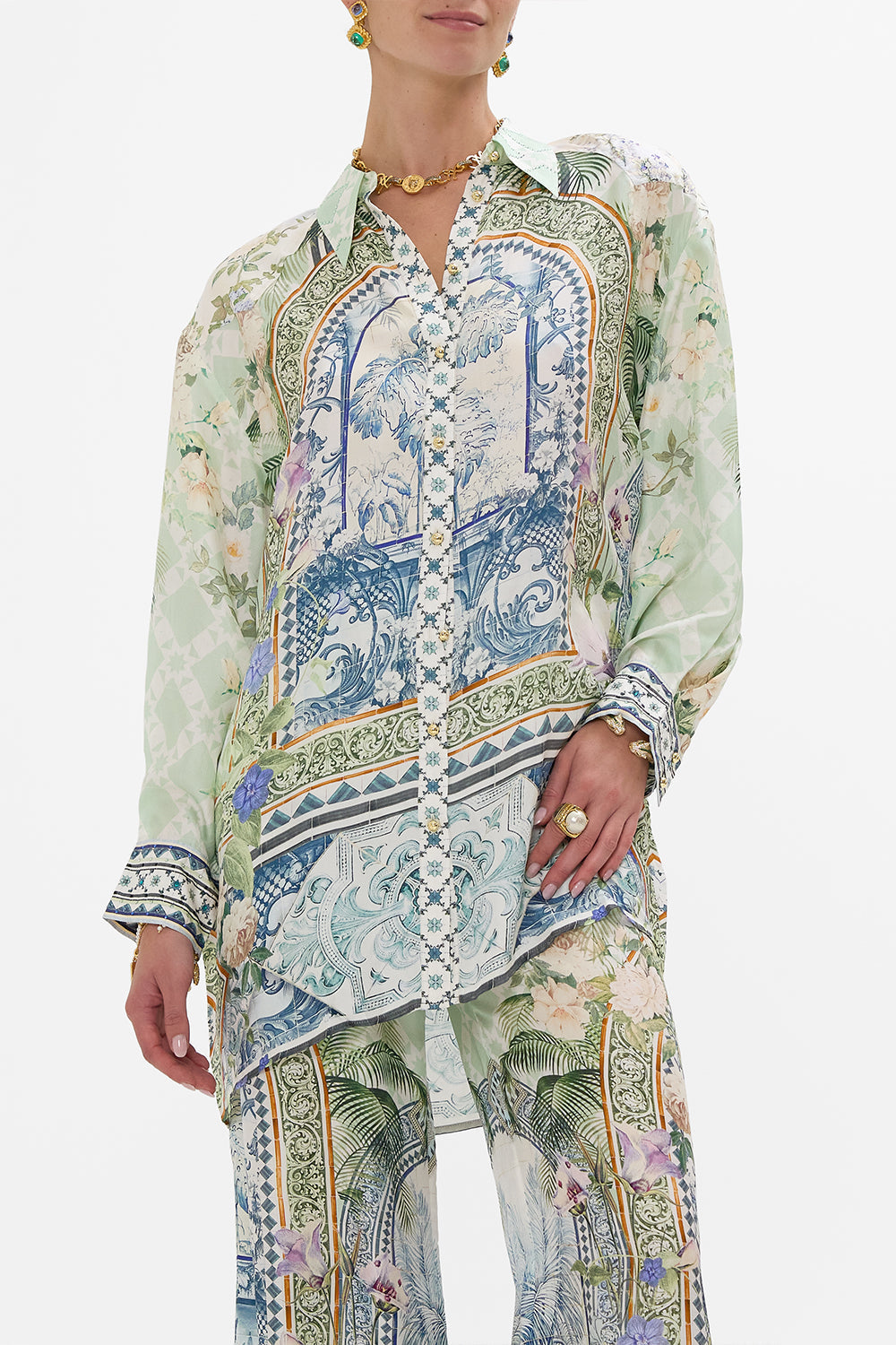 LONG LINE SHIRT WITH YOKE AND BUTTON DETAIL JARDIM PARTY