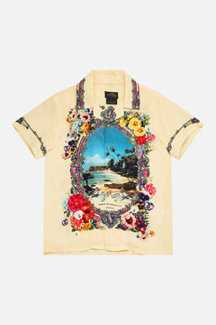 The CAMILLA Boys Short Sleeve Camp Collared Shirt 4-10 in our Bathing Bombshell print.