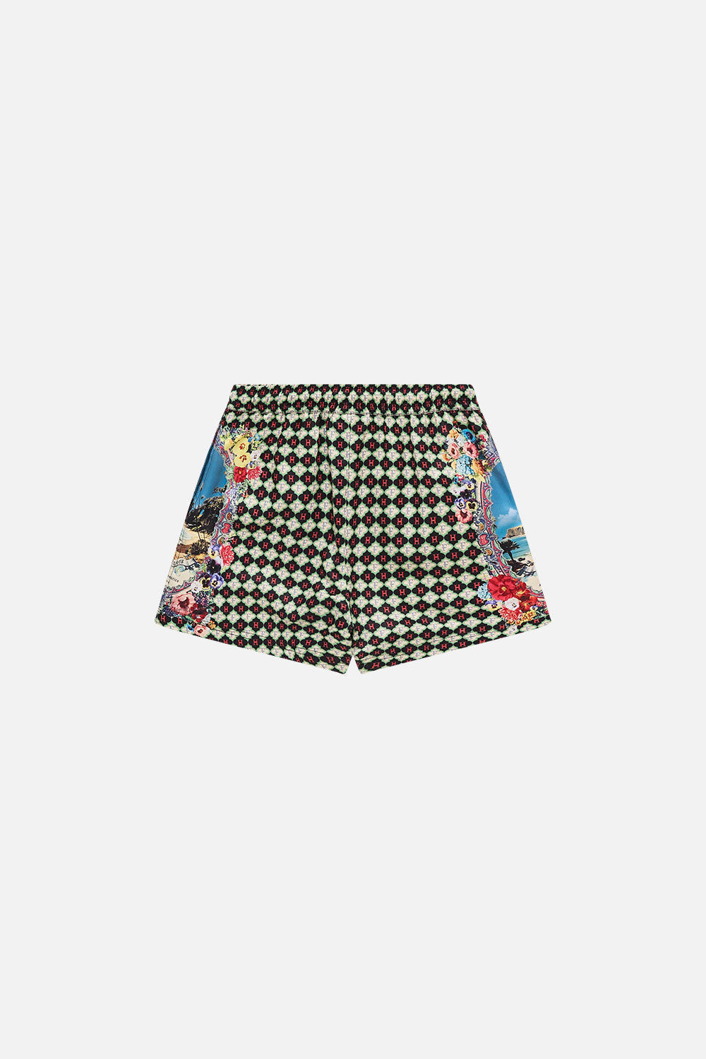 The CAMILLA BOYS MID BOARDSHORT WITH ELASTIC WAIST 4-10 BATHING BOMBSHELL in our  print.